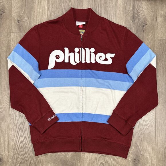 Mitchell & Ness Philadelphia Phillies Throwback Sweater Full Zip Retro Large - Picture 1 of 8
